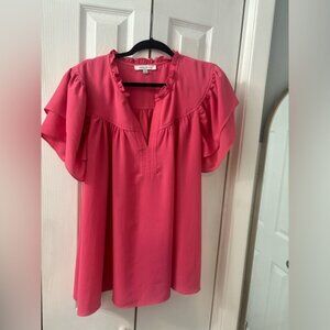 Rose & Olive Vibrant Pink Ruffle Blouse